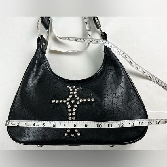 Raviani Black Leather Swarovski Crystal & Rivets Shoulder Bag - Picture 10 of 13